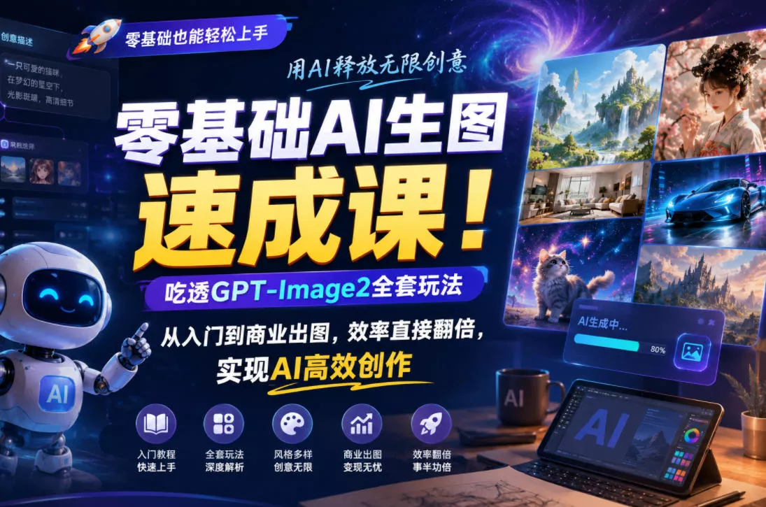 零基础AI生图速成课！吃透GPT-Image2全套玩法，从入门到商业出图，效率直接翻倍，实现AI高效创作-e家网