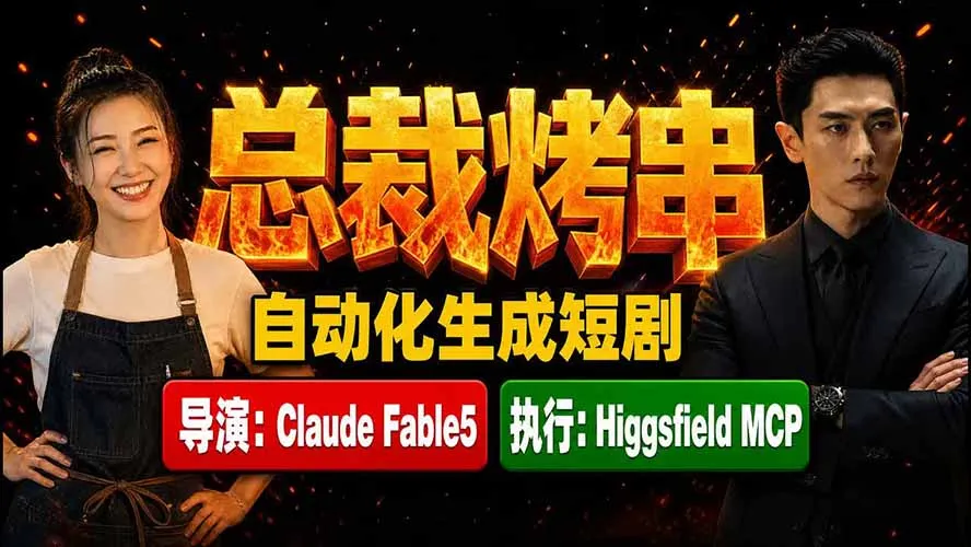 《总裁烤串》真人短剧全自动诞生！Claude Fable5 当导演，Higgsfield MCP 执行！-e家网
