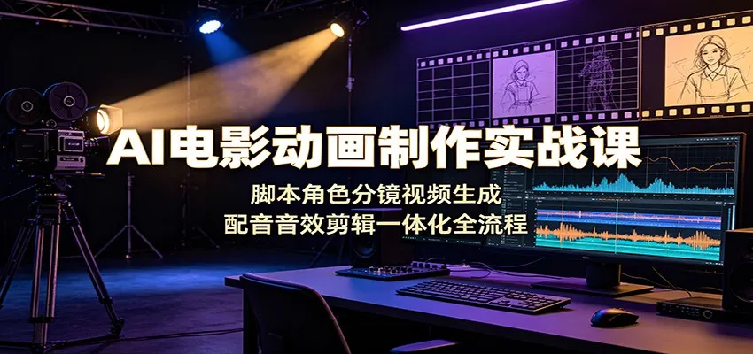AI电影动画制作实战课：脚本角色分镜视频生成，配音音效剪辑一体化全流程-e家网