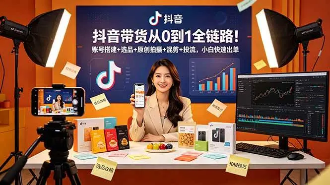 （18963期）抖音带货从0到1全链路！账号搭建+选品+原创拍摄+混剪+投流，小白快速出单-e家网