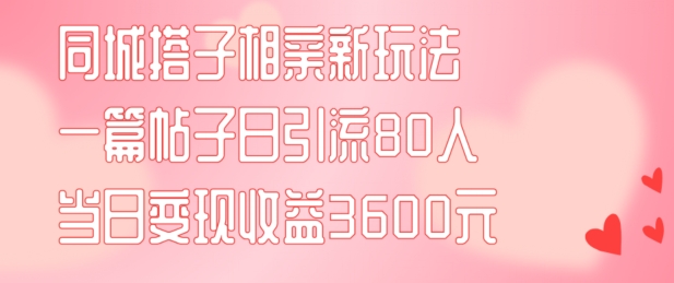 同城搭子相亲新玩法一篇帖子引流80人当日变现3600元(项目教程+实操教程)【揭秘】-E家云商