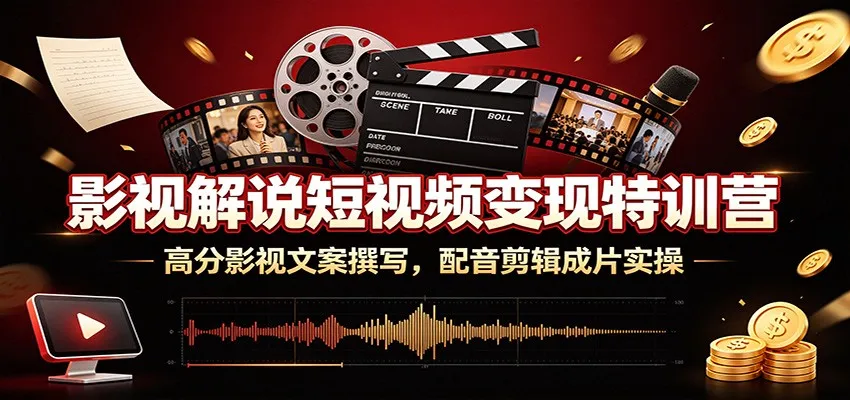 影视解说短视频变现特训营：高分影视文案撰写，配音剪辑成片实操-e家网