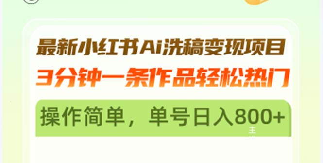 最新小红书Ai洗稿变现项目 3分钟一条作品轻松热门 操作简单，单号日入800+-E家云商