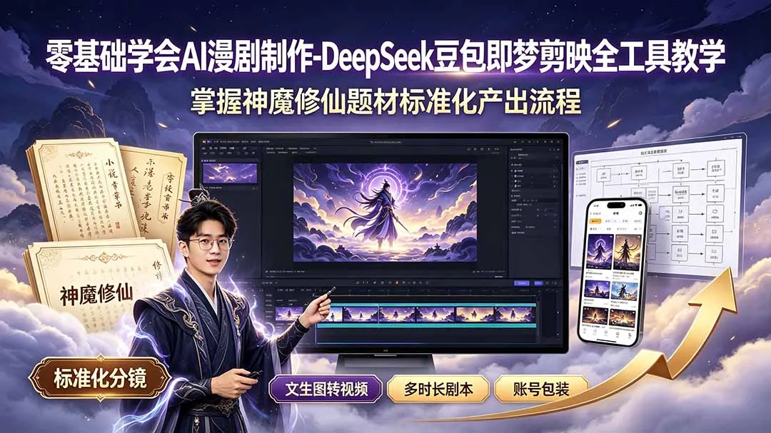 零基础学会AI漫剧制作-DeepSeek豆包即梦剪映全工具教学，掌握神魔修仙题材标准化产出流程-e家网