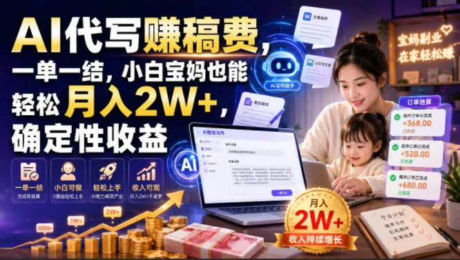 AI代写賺稿费，一单一结，小白宝妈也能轻松月入2W+，确定性收益【揭秘】-e家网
