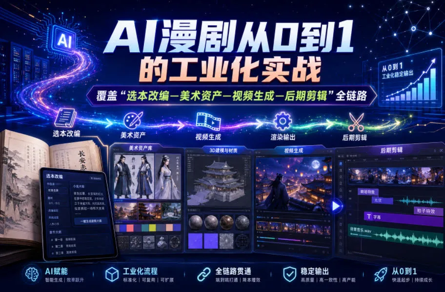 AI漫剧从0到1的工业化实战，覆盖“选本改编—美术资产—视频生成—后期剪辑”全链路（更新6月）-e家网