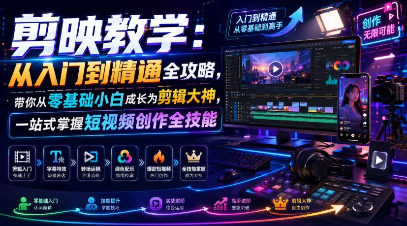 剪映教学：从入门到精通全攻略，带你从零基础小白成长为剪辑大神，一站式掌握短视频创作全技能-e家网