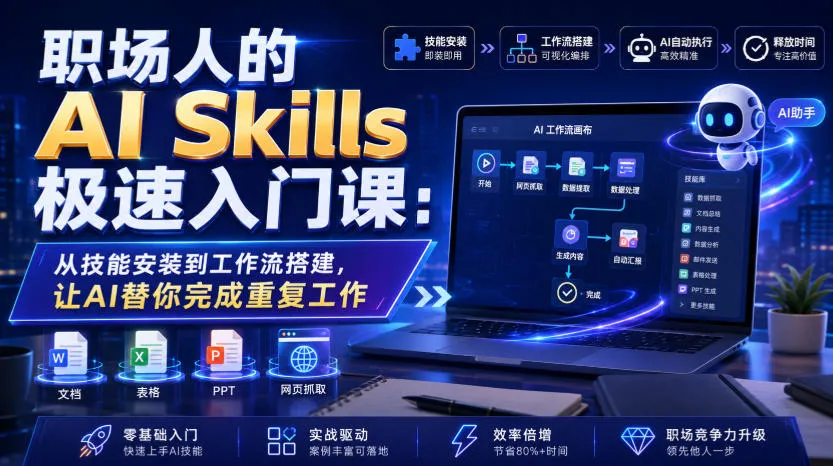 职场人的AI Skills极速入门课：从技能安装到工作流搭建，让AI替你完成重复工作-e家网