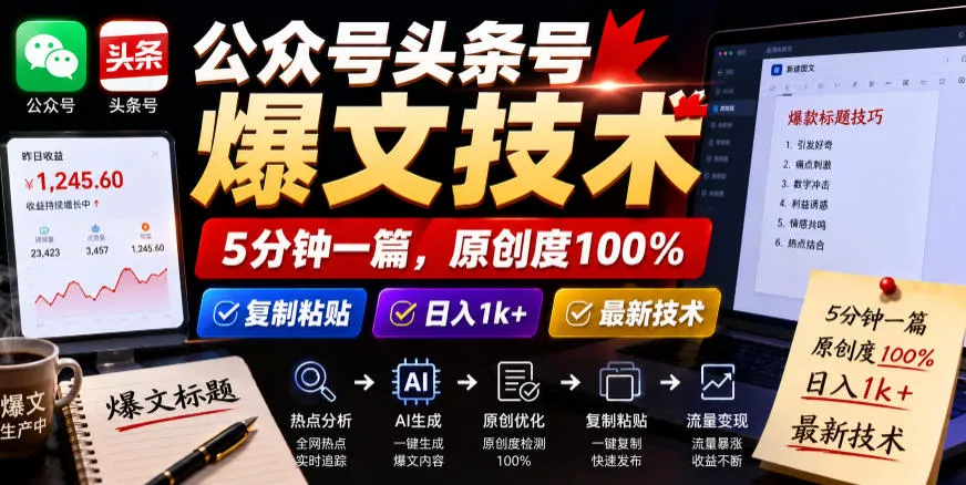 公众号头条号爆文技术,5分钟一篇,原创度100%,复制粘贴,日入1k+,最新技术【揭秘】-e家网
