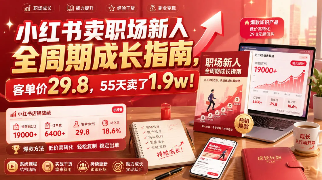 小红书卖职场新人全周期成长指南，客单价29.8，55天卖了1.9w！-e家网