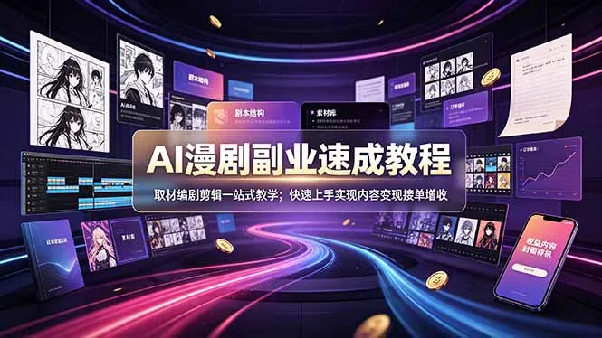 AI漫剧副业速成教程，取材编剧剪辑一站式教学；快速上手实现内容变现接单增收-e家网