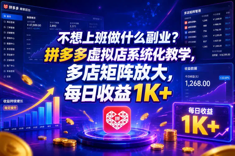 不想上班做什么副业？拼多多虚拟店系统化教学，多店矩阵放大，每日收益1K+【揭秘】-e家网