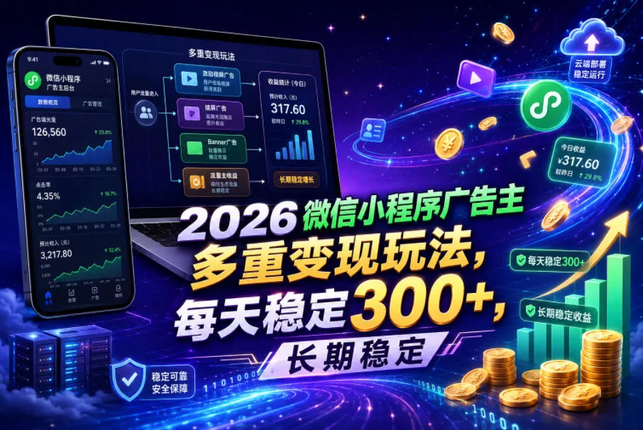 2026微信小程序广告主，多重变现玩法，每天稳定300+，长期稳定【揭秘】-e家网
