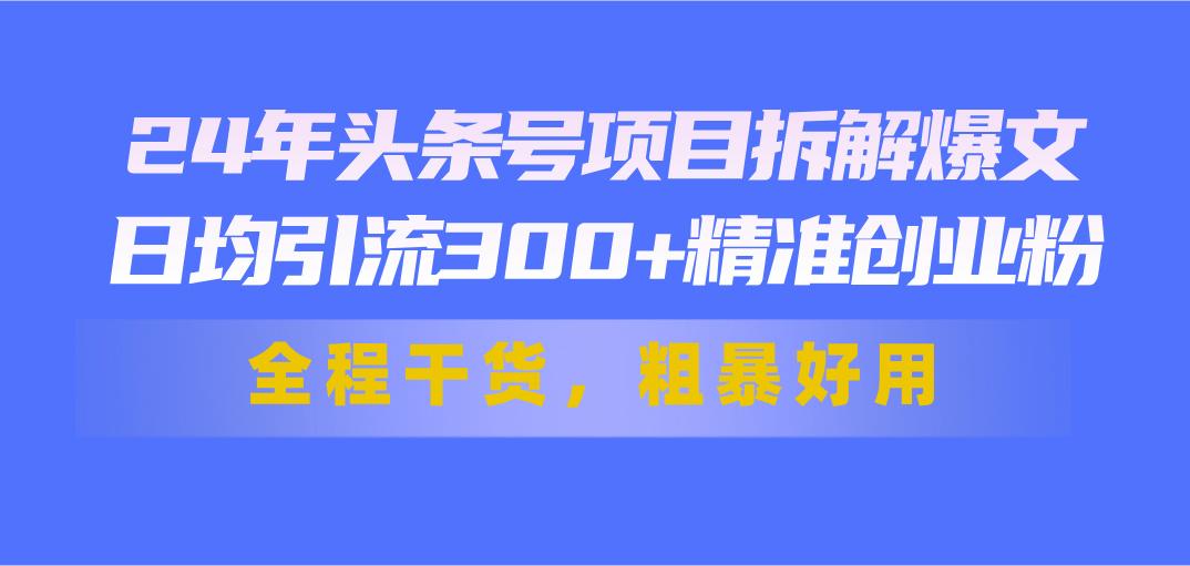 24年头条号项目拆解爆文，日均引流300+精准创业粉，全程干货，粗暴好用-E家云商