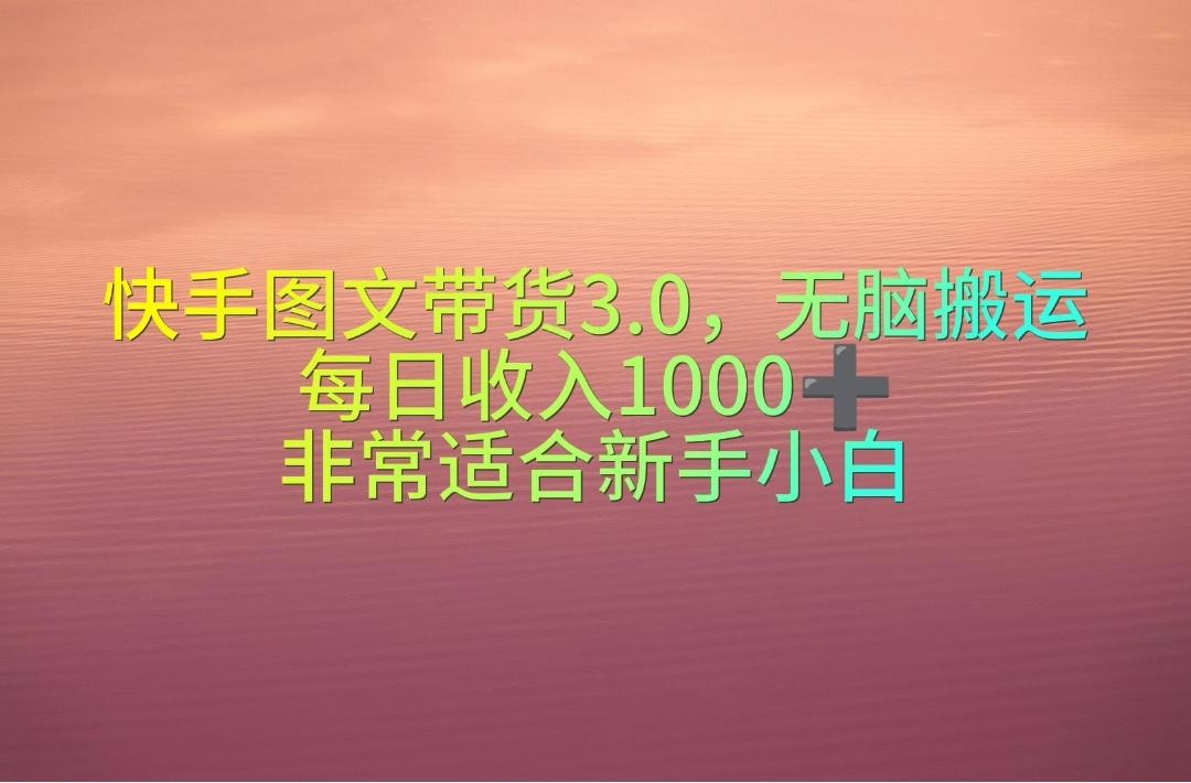 快手图文带货3.0，无脑搬运，每日收入1000＋，非常适合新手小白-E家云商
