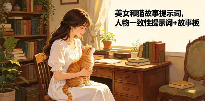 美女和猫故事提示词，人物一致性提示词+故事板-e家网