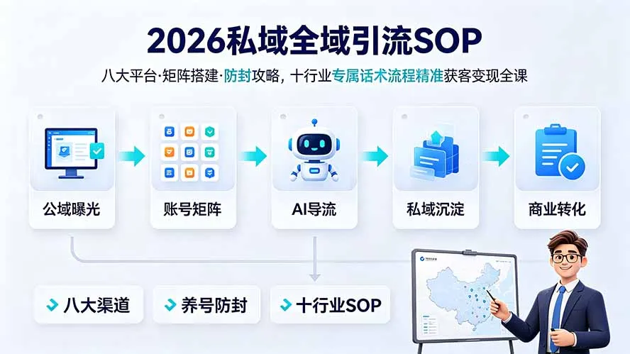 2026私域全域引流SOP｜八大平台·矩阵搭建·防封攻略，十行业专属话术流程精准获客变现全课-e家网