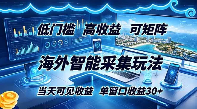 海外智能采集玩法，低门槛高单价可矩阵，当天可见收益，单窗口30+-e家网