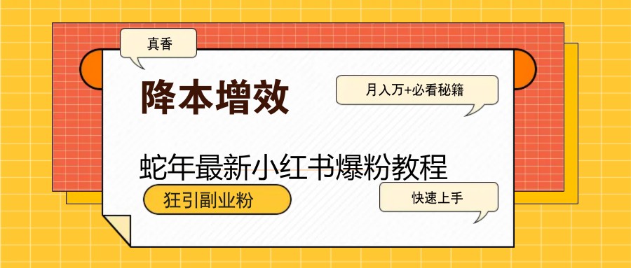 蛇年最新小红书爆粉教程，狂引副业粉，月入万+必看-E家云商