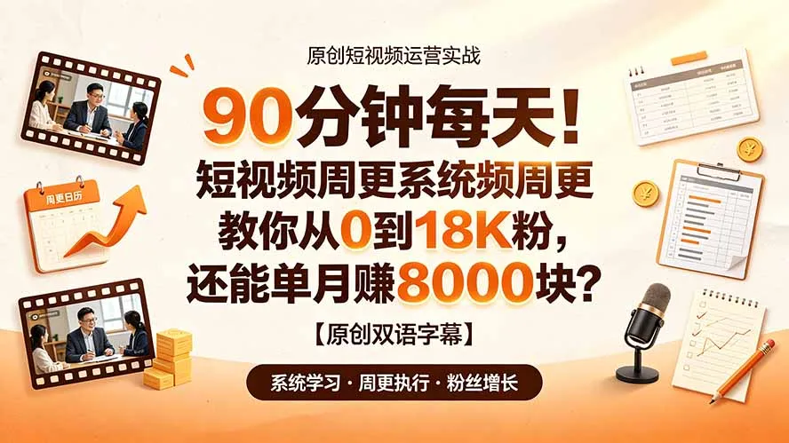 90 分钟每天！短视频周更系统教你从 0 到 18K 粉，还能单月赚 8000 块？【原创双语字幕】-e家网