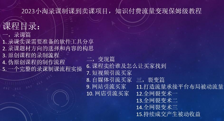 2023小淘录课制课到卖课项目，知识付费流量变现保姆级教程-E家云商