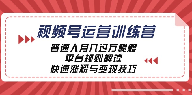 视频号运营训练营：普通人月入过万秘籍，平台规则解读，快速涨粉与变现-E家云商