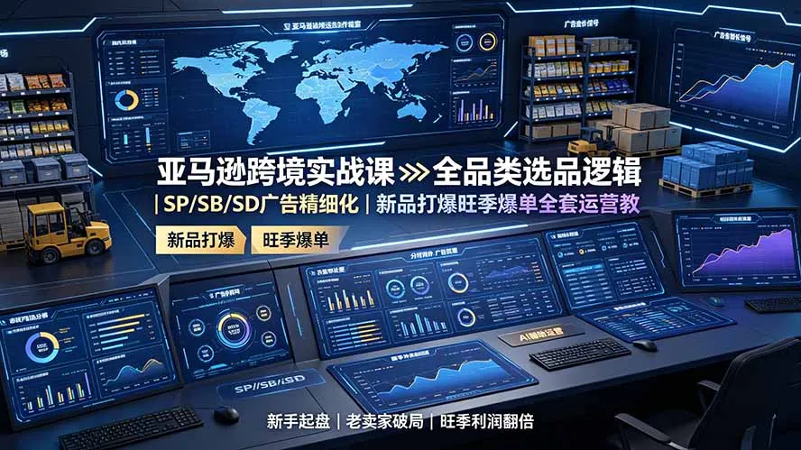 亚马逊跨境实战课：全品类选品逻辑｜SP/SB/SD广告精细化｜新品打爆旺季爆单全套运营教程-e家网