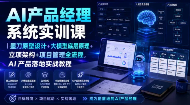 AI产品经理系统实训课｜墨刀原型设计+大模型底层原理+立项架构+项目管理全流程，AI产品落地实战教程-e家网