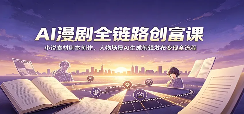 AI漫剧全链路创富课：小说素材剧本创作，人物场景AI生成剪辑发布变现全流程-e家网