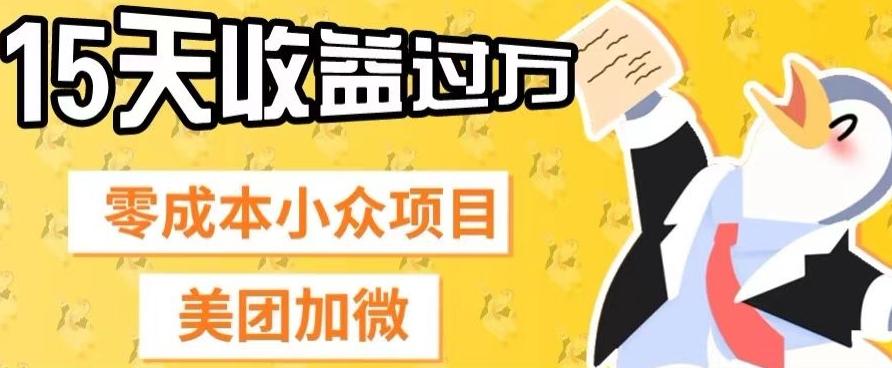 零成本小众项目,美团加微,一单4.5+,15天已经有人赚上万收益