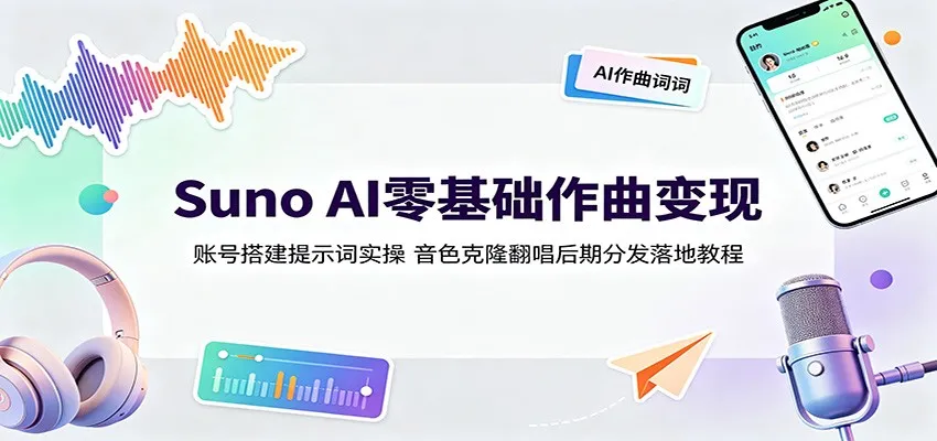 Suno AI零基础作曲变现：账号搭建提示词实操，音色克隆翻唱后期分发落地教程-e家网