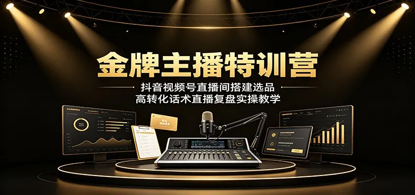 金牌主播特训营：抖音视频号直播间搭建选品，高转化话术直播复盘实操教学-e家网
