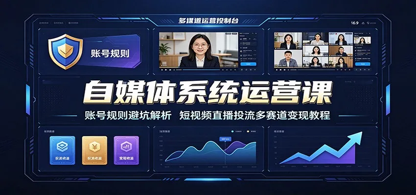 自媒体系统运营课：账号规则避坑解析，短视频直播投流多赛道变现教程-e家网