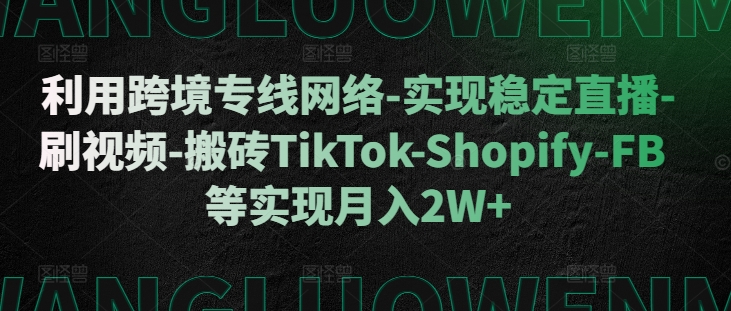 利用跨境专线网络-实现稳定直播-刷视频-搬砖TikTok-Shopify-FB等实现月入2W+【揭秘】-E家云商