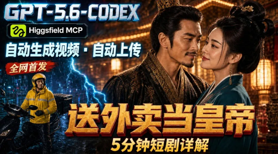 GPT-5.6 Codex+Higgsfield MCP：一条指令生成5分钟短剧并自动上传YouTube(油管)-e家网