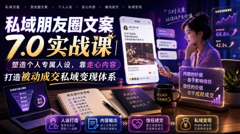 私域朋友圈文案7.0实战课｜塑造个人专属人设，靠走心内容打造被动成交私域变现体系-e家网