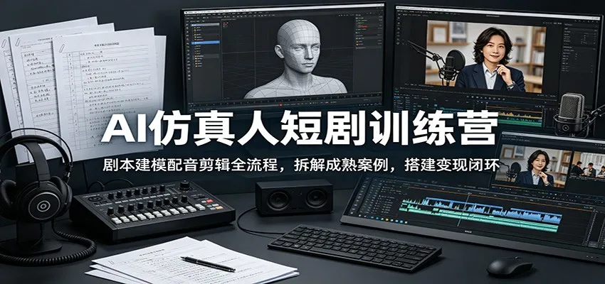AI仿真人短剧训练营：剧本建模配音剪辑全流程，拆解成熟案例，搭建变现闭环-e家网