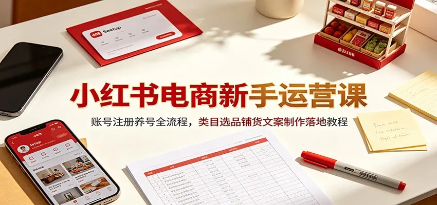 小红书电商新手运营课：账号注册养号全流程，类目选品铺货文案制作落地教程-e家网