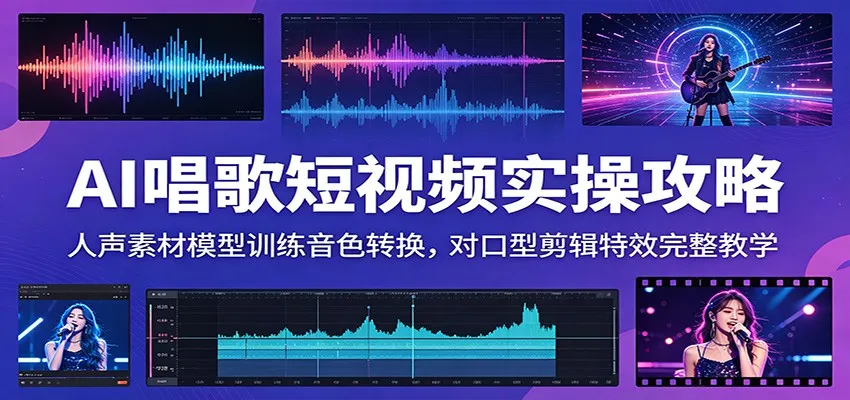 AI唱歌短视频实操攻略：人声素材模型训练音色转换，对口型剪辑特效完整教学-e家网