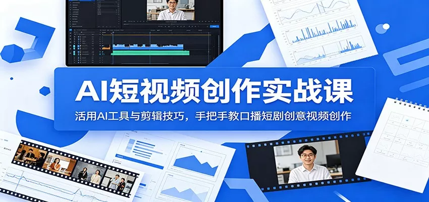AI短视频创作实战课：活用AI工具与剪辑技巧，手把手教口播短剧创意视频创作-e家网