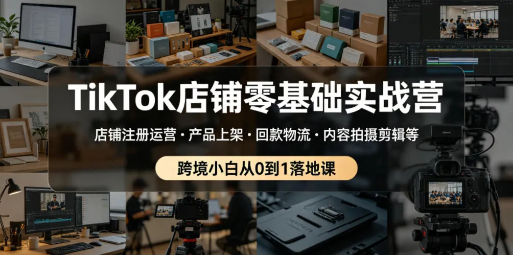 TikTok店铺零基础实战营，店铺注册运营・产品上架・回款物流・内容拍摄剪辑等 ，跨境小白从0到1落地课-e家网