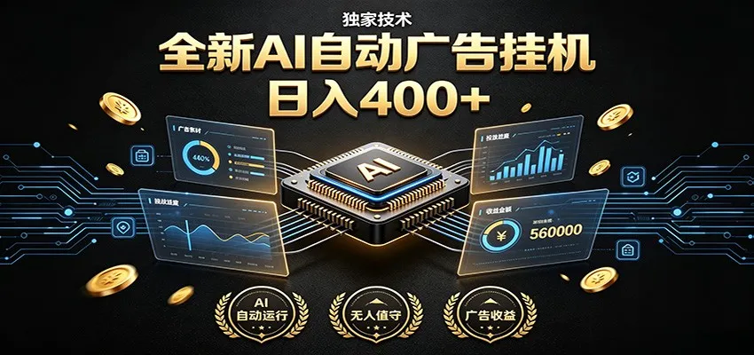全新AI自动广告挂机 独家技术 躺赚400+ 全程无需人工值守-e家网