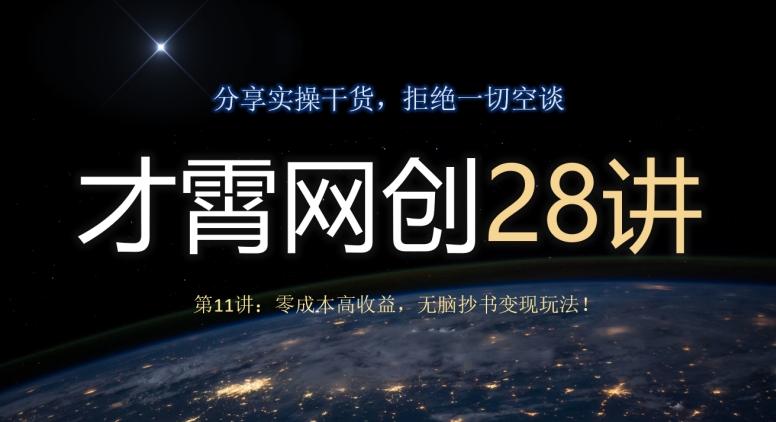 才霄网创28讲第11讲：零成本高收益，无脑抄书变现玩法！-w 刷的