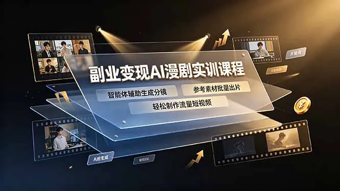 副业变现AI漫剧实训课程，智能体辅助生成分镜，参考素材批量出片，轻松制作流量短视频-e家网