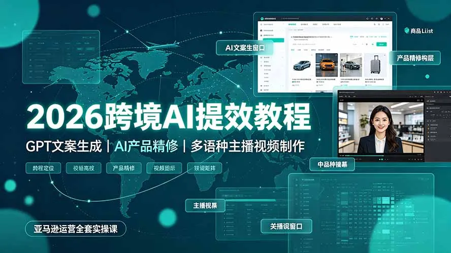 2026跨境AI提效教程·GPT文案生成｜AI产品精修｜多语种主播视频制作，亚马逊运营全套实操课-e家网