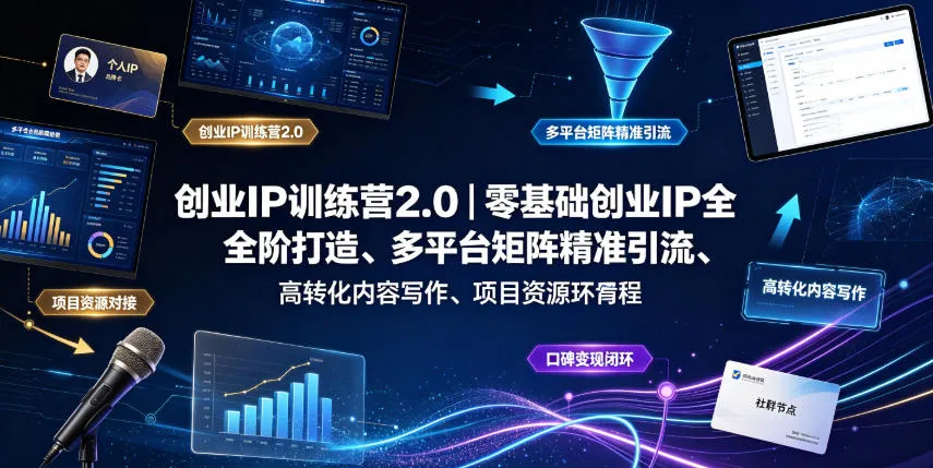 创业IP训练营2.0｜零基础创业IP全阶打造、多平台矩阵精准引流、高转化内容写作、项目资源对接与口碑变现闭环课程-e家网