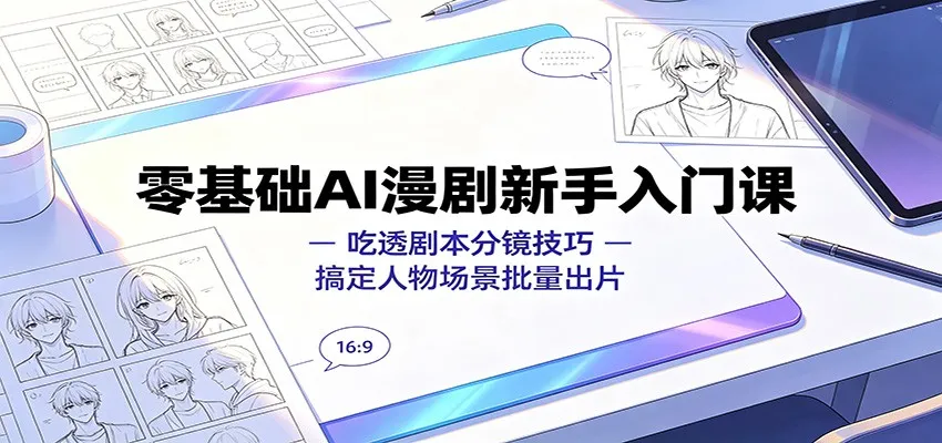 零基础AI漫剧新手入门课：吃透剧本分镜技巧，搞定人物场景批量出片-e家网