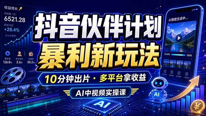 （18869期）抖音伙伴计划最新玩法，无需配音剪辑，10分钟出一条原创视频，轻松日入三位数-e家网