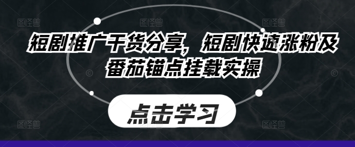 短剧推广干货分享，短剧快速涨粉及番茄锚点挂载实操-E家云商