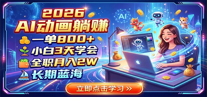 2026 AI动画躺赚：一单800+，小白3天学会，全职月入2W，长期蓝海-e家网